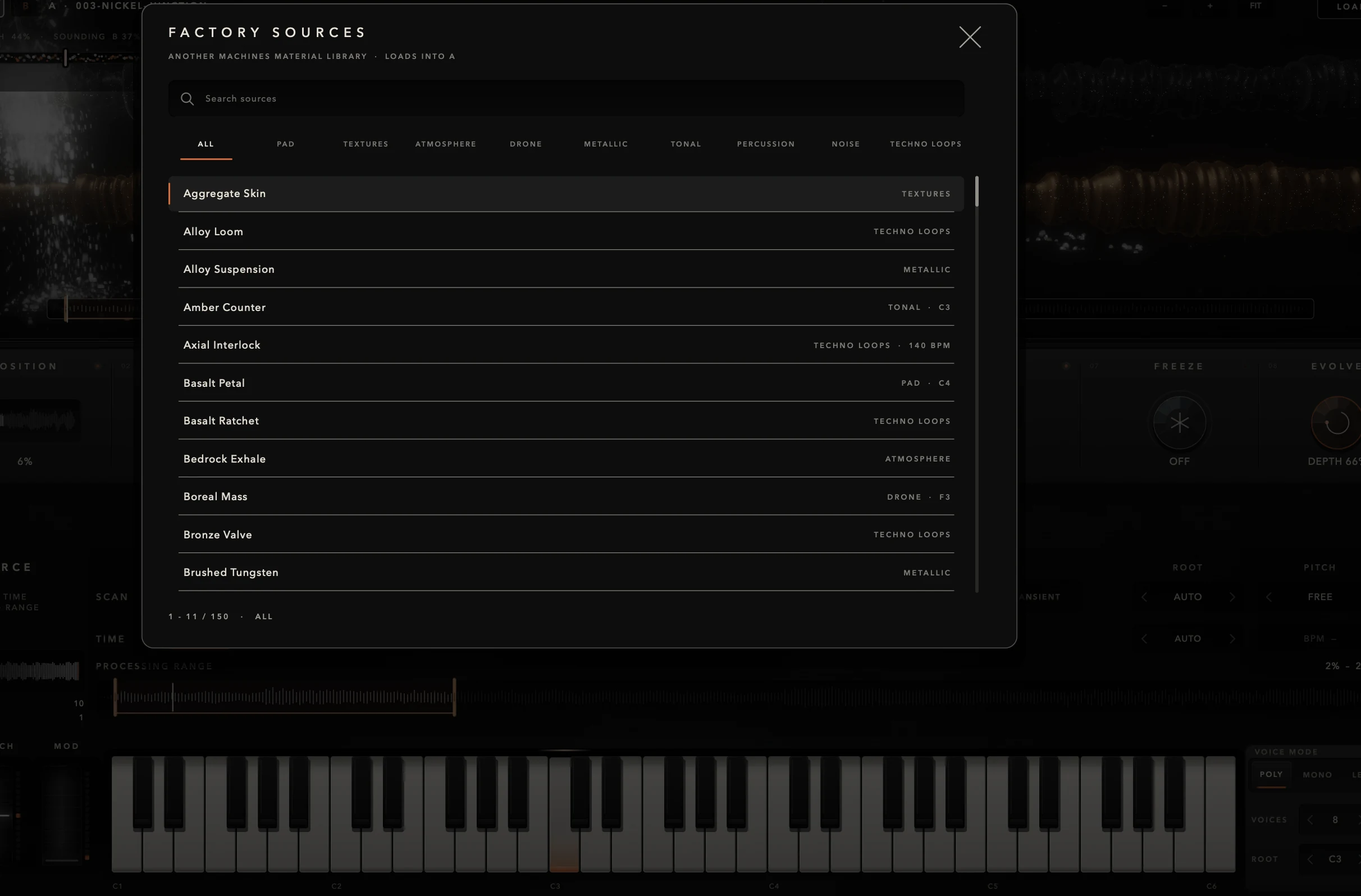 FACTORY SOURCES browser with search and categories