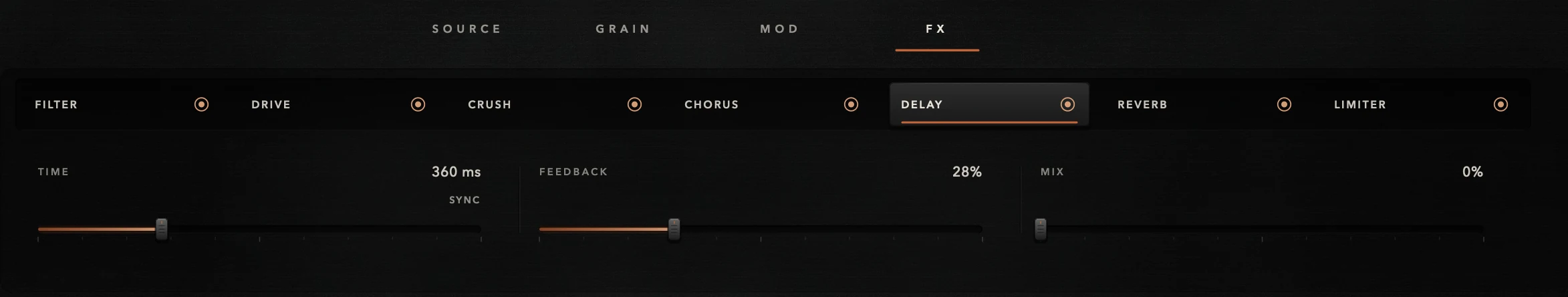 FX DELAY with free TIME and the SYNC switch