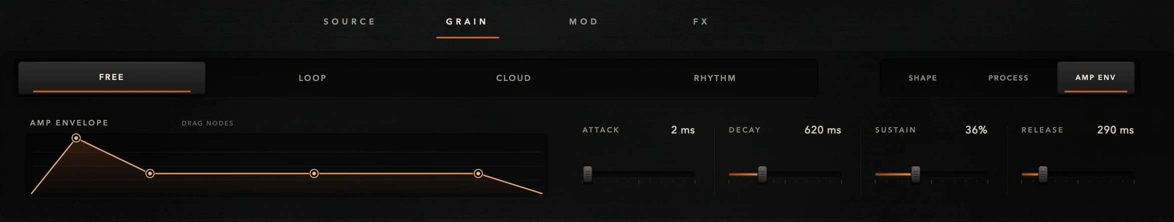 AMP ENV graph with nodes and faders