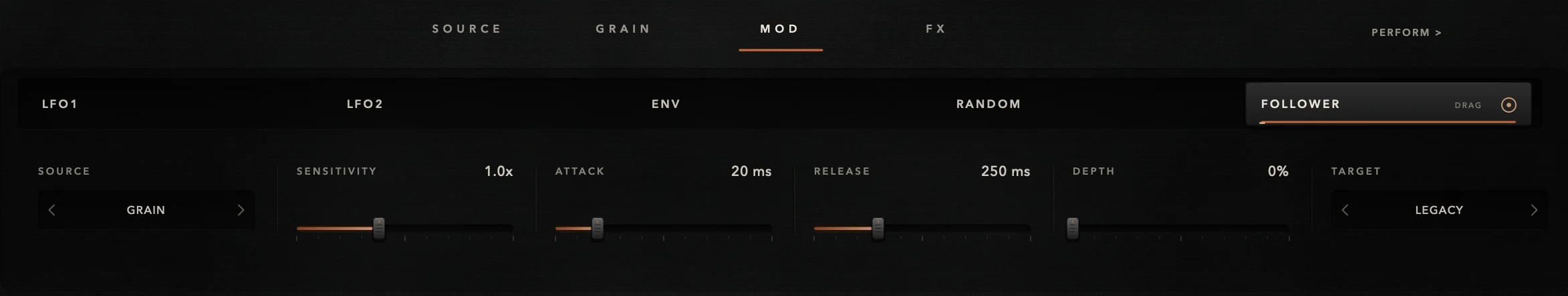 MOD FOLLOWER tracking the grain bus