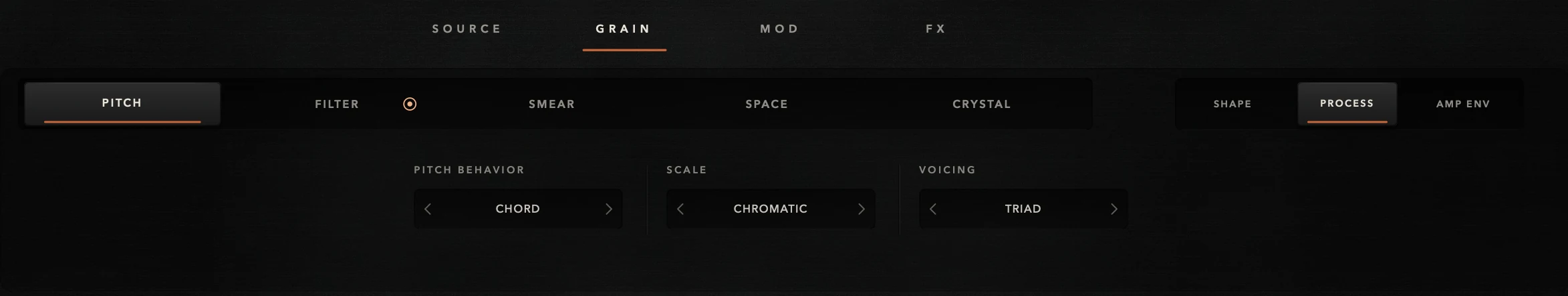 PROCESS PITCH set to CHORD