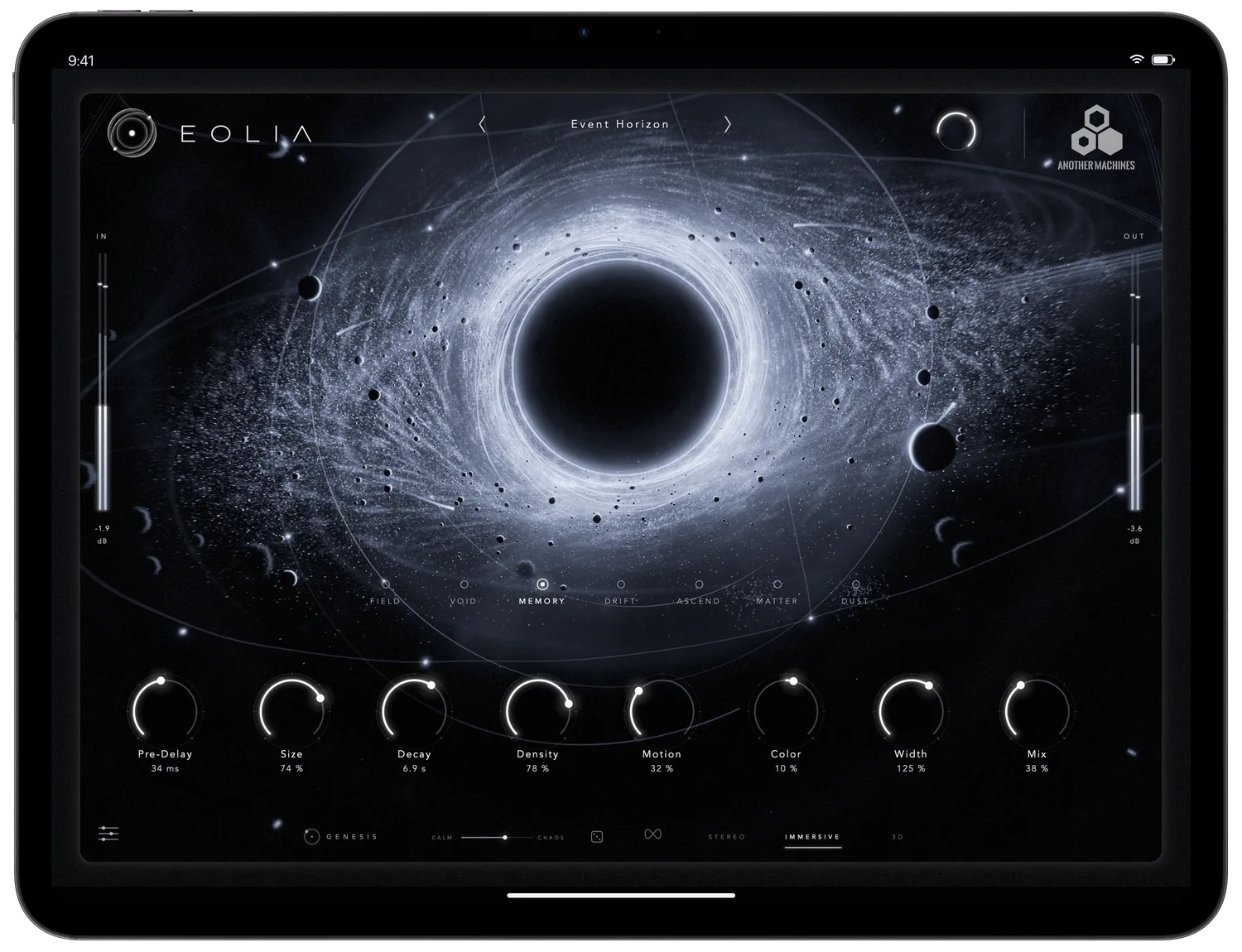 EOLIA on iPad Pro: the universe, seven engines and eight controls