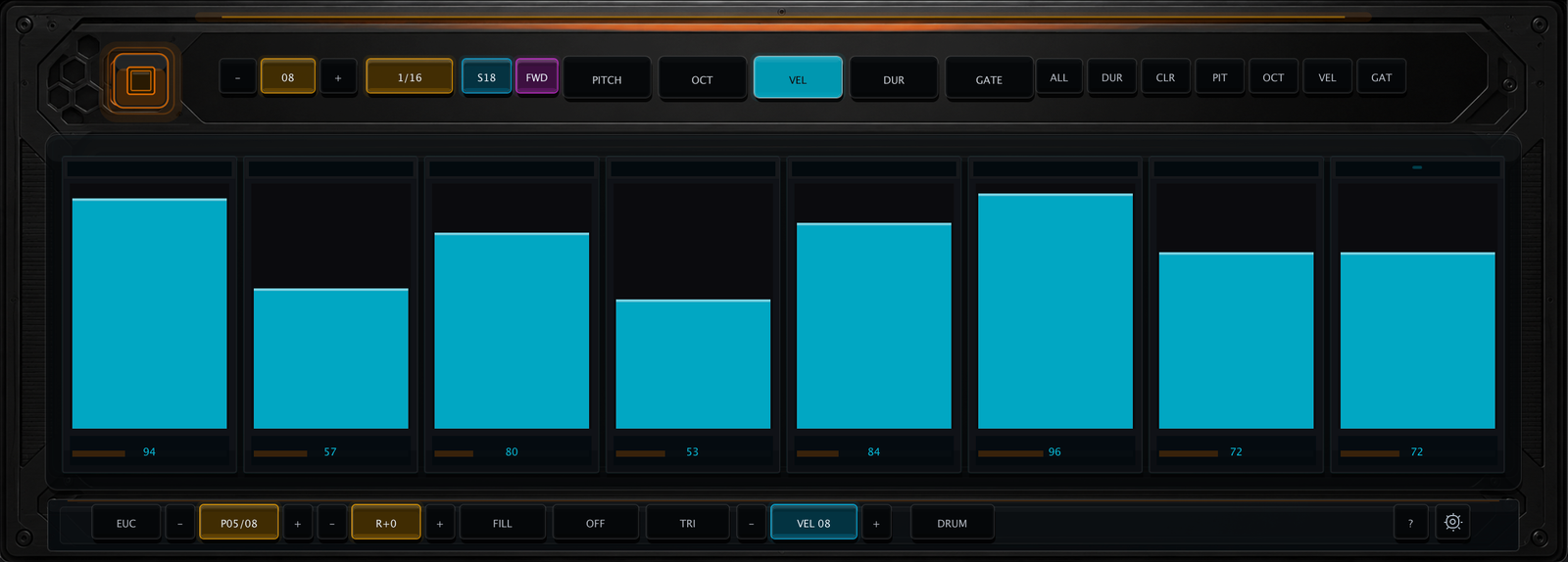 Neural Seq step sequencer with active velocity lanes