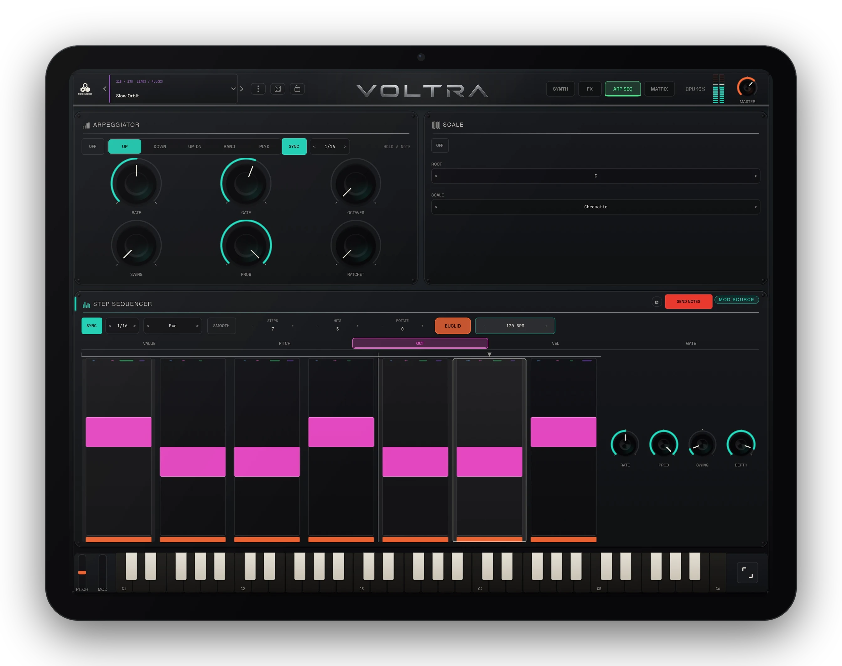 Arpeggiator and 32-step sequencer on iPad