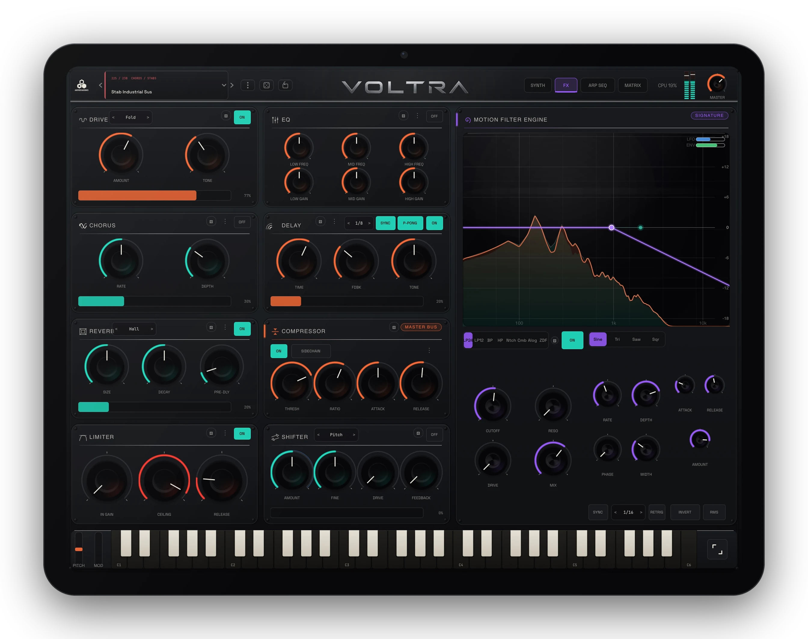 Motion Filter and effects page on iPad