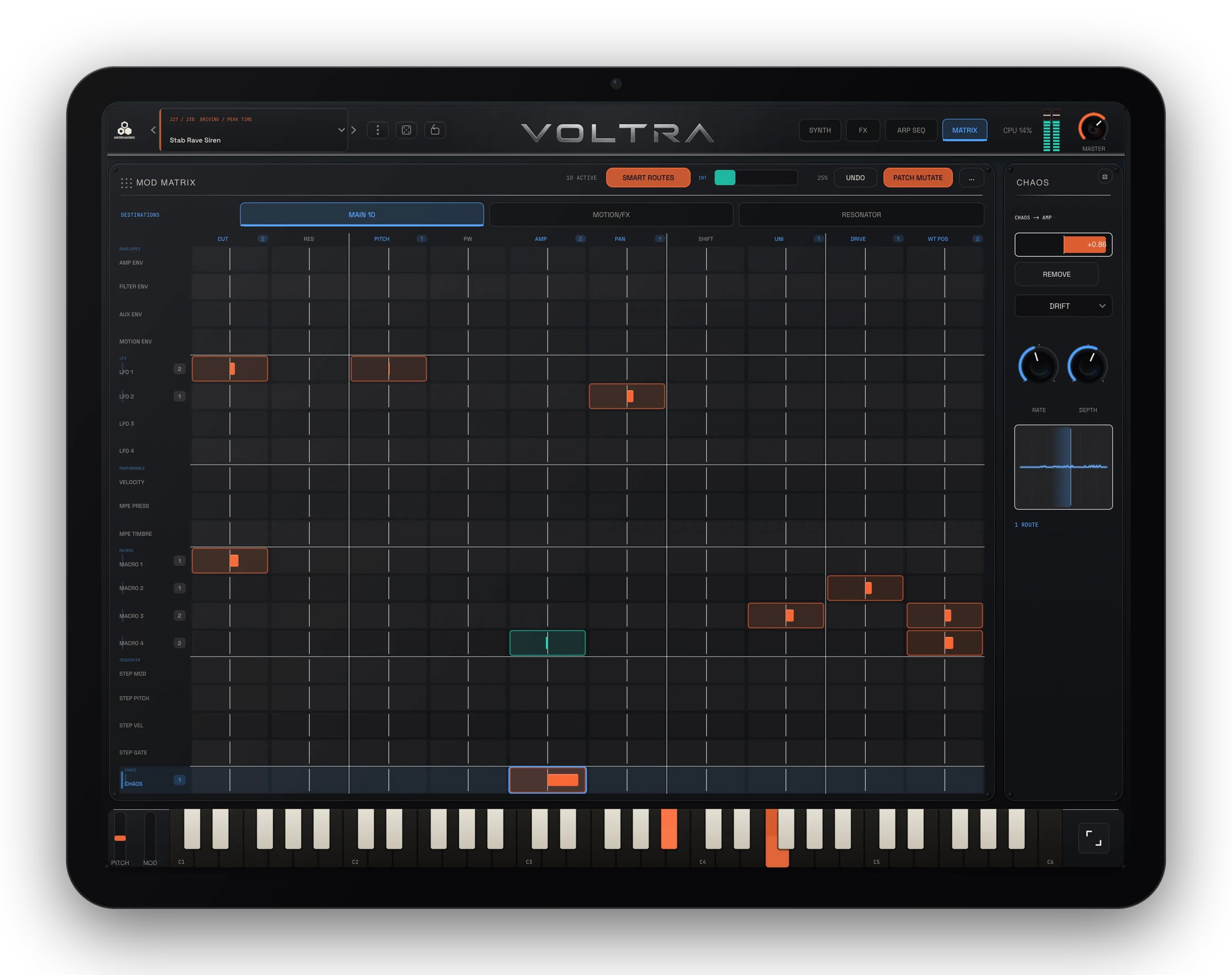The VOLTRA modulation Matrix on iPad