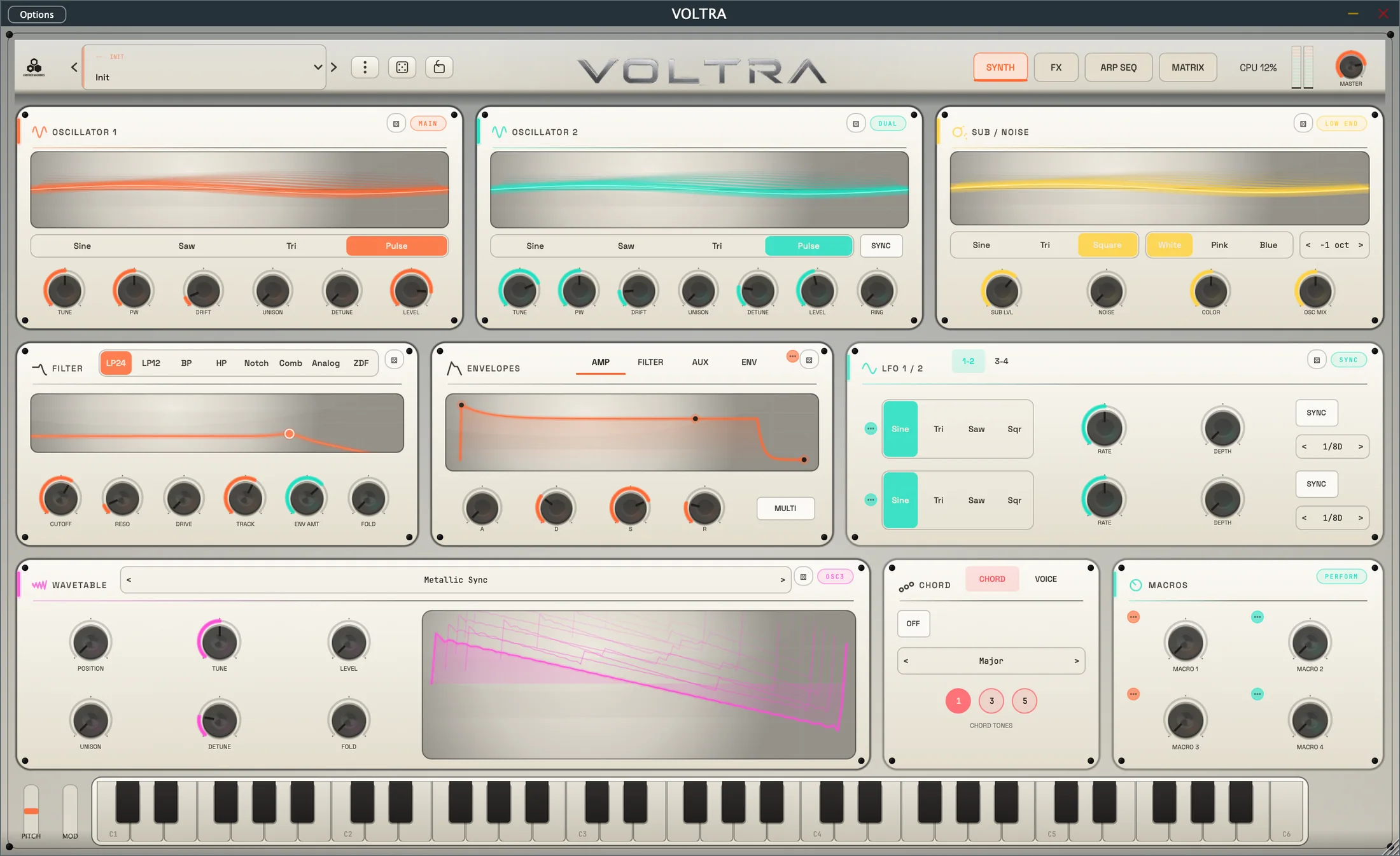 VOLTRA Dawn skin with warmer low-light tones and readable performance controls.