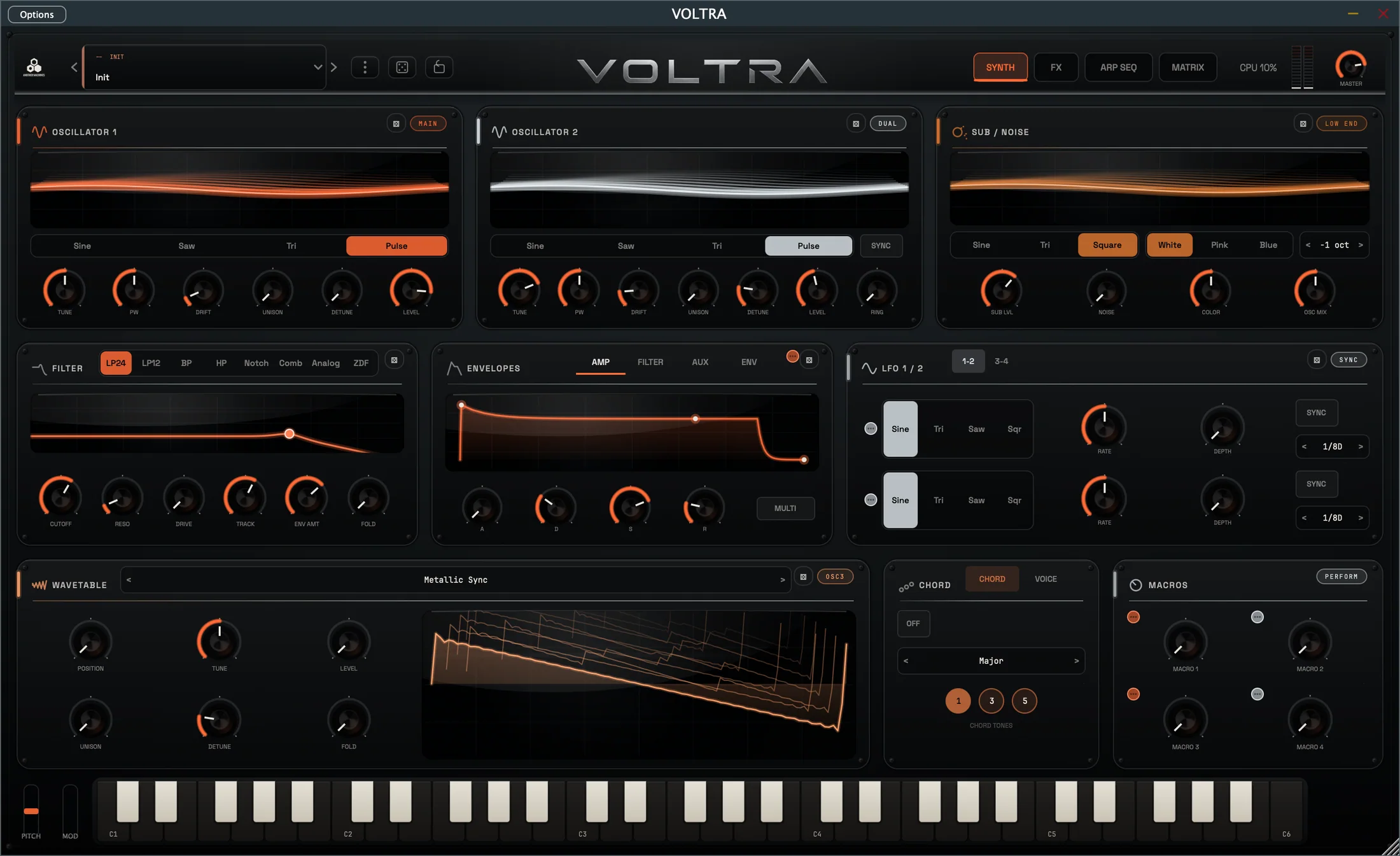 VOLTRA Steel skin with metallic panels, bright controls and a clean hardware-style interface.