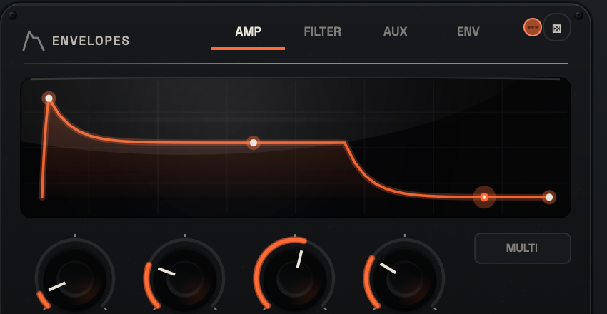 VOLTRA Envelopes section with Amp, Filter and Aux tabs.