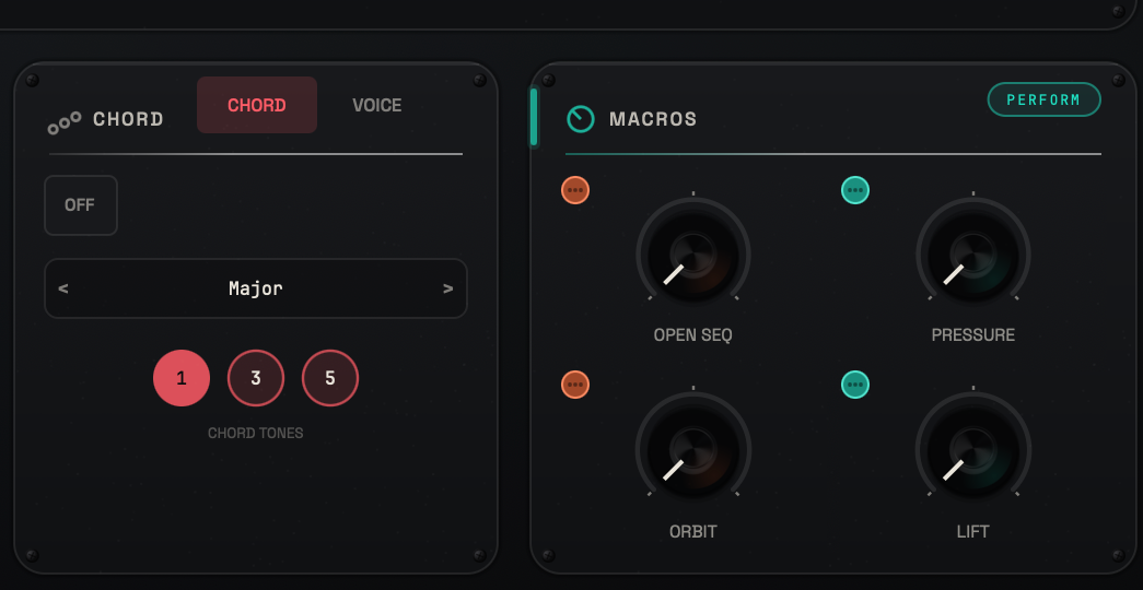 VOLTRA Chord, Voice and Macros section.