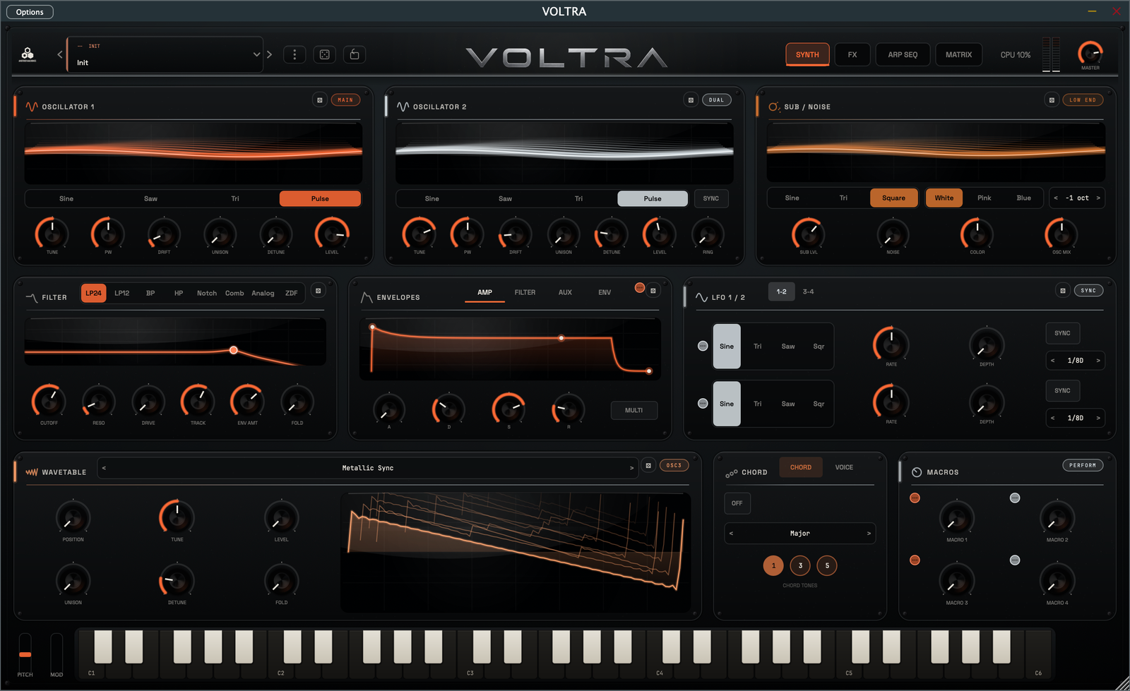 VOLTRA Steel skin with metallic panels and bright controls.